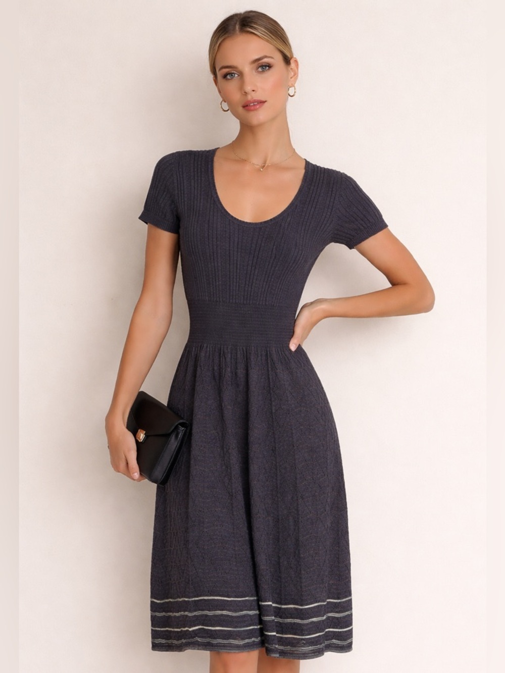 M Missoni Knit Dress Gray Ribbed Fit & Flare Italian Designer Elegant Timeless - Picture 10 of 10